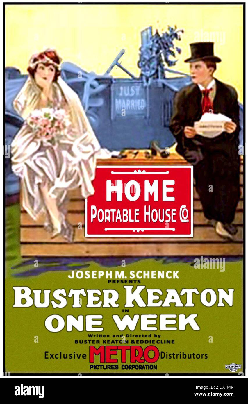 Ein Plakat für den Buster Keaton-Film 1920 eine Woche. Stockfoto