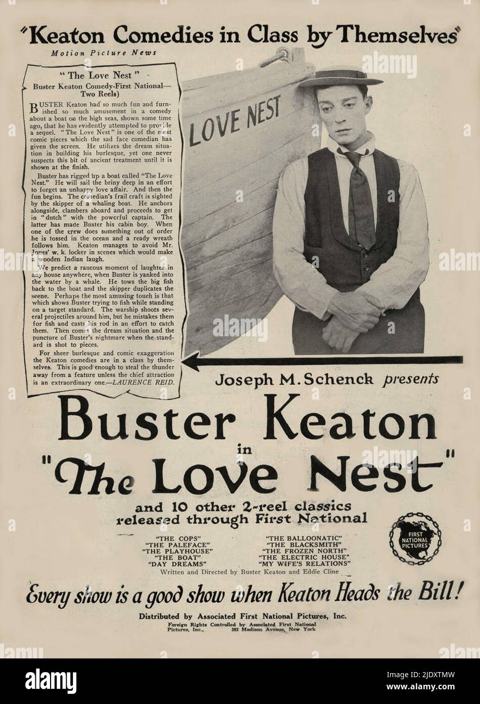 Plakat für den Buster Keaton Film The Love Nest 1923. Stockfoto