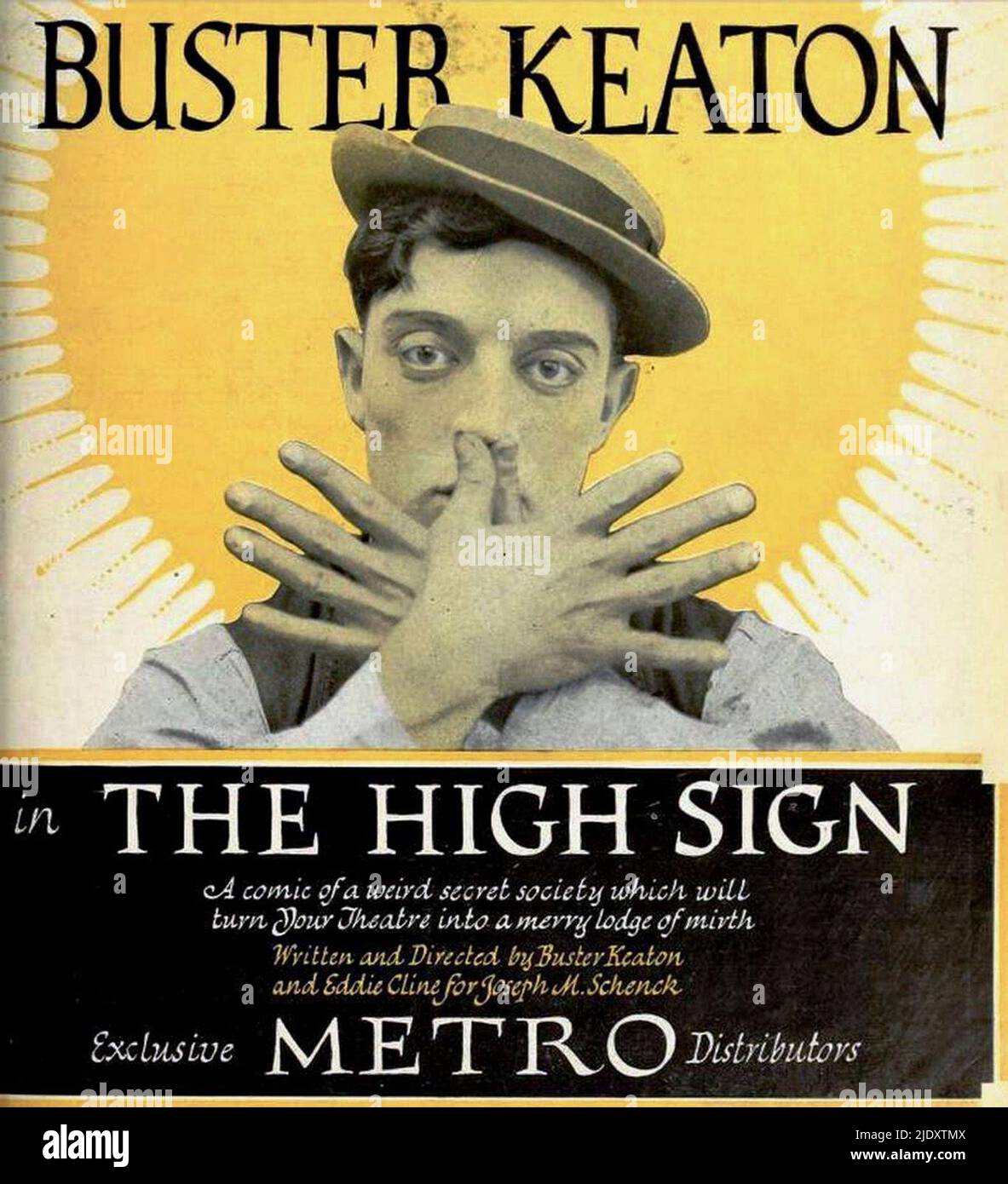 Eine Anzeige für den amerikanischen Film The High Sign with Buster Keaton von 1921 auf dem Titelbild der Film Daily vom 26. Juni 1921. Stockfoto