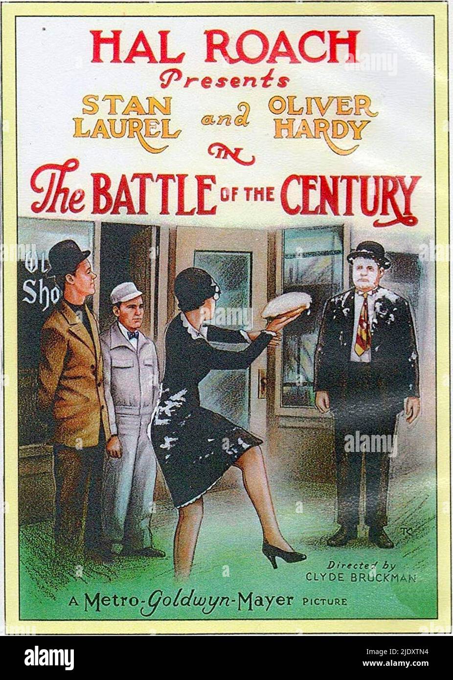 Ein Plakat für den Laurel und Hardy-Film die Schlacht des Jahrhunderts von 1927. Stockfoto