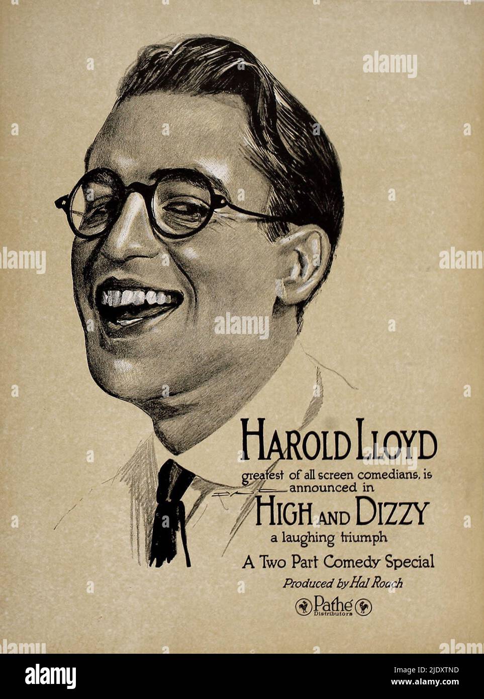 A 1920advertisement in Motion Picture News für 1920 Harold Lloyd Film High und Dizzy. Stockfoto