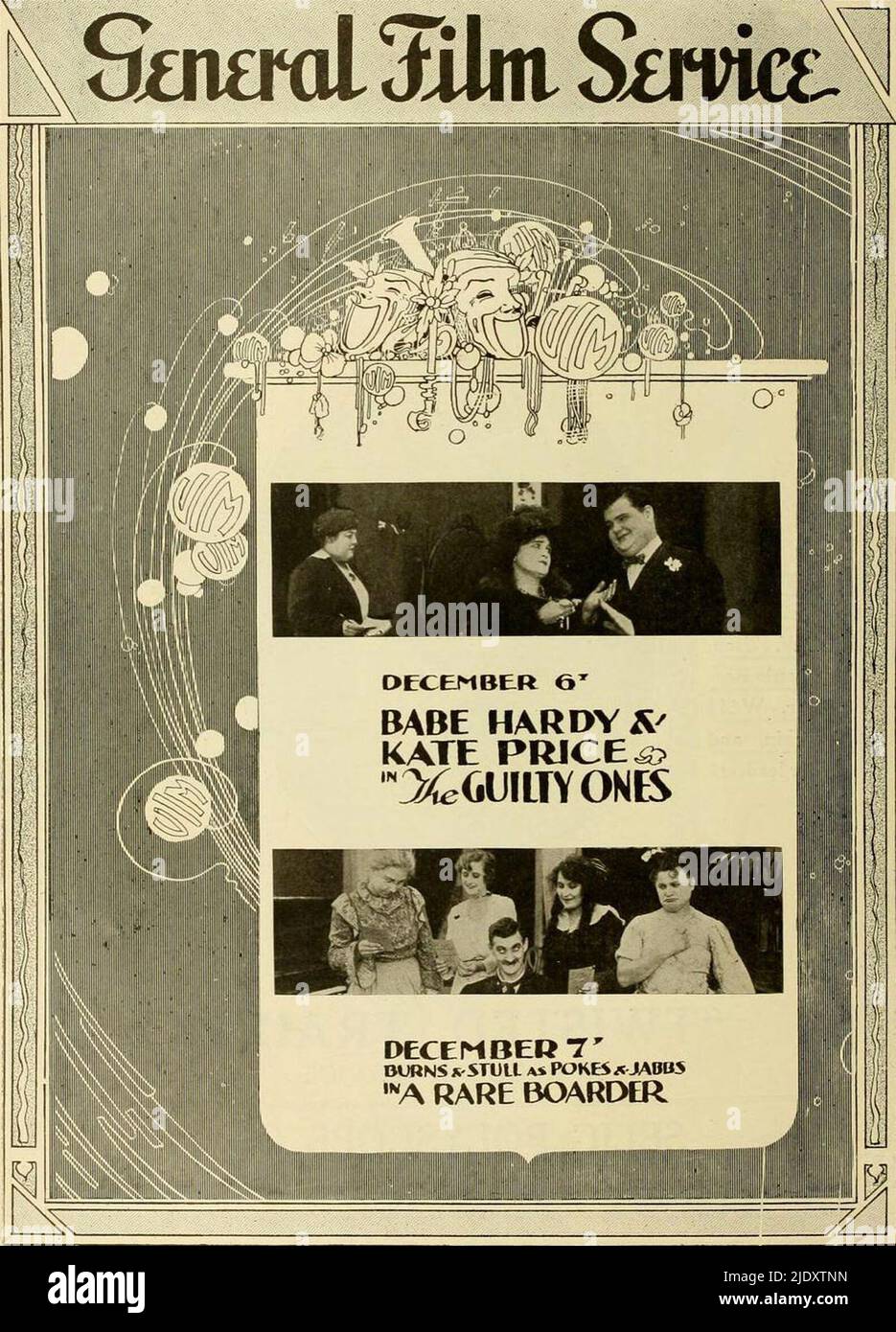 Ein Werbespot für den Kurzfilm The Guilty Ones von und mit einem jungen Oliver Hardy, damals bekannt als 'Babe Hardy'. Stockfoto