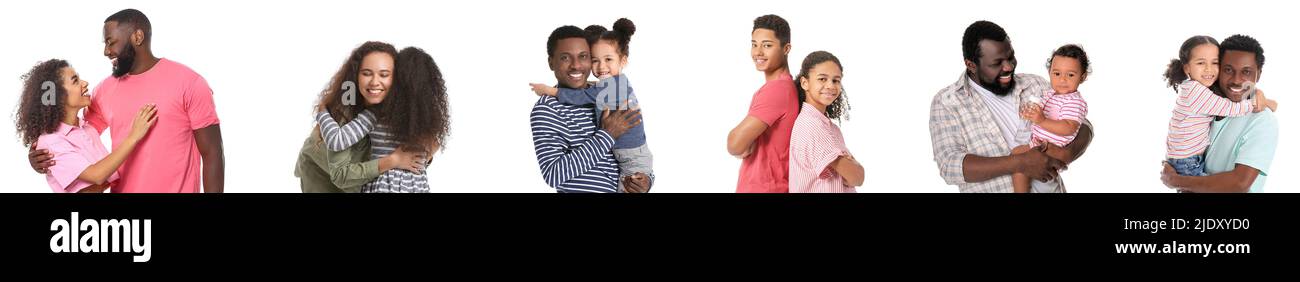 Eine Gruppe von glücklichen afroamerikanischen Familienmitgliedern, isoliert auf Weiß Stockfoto