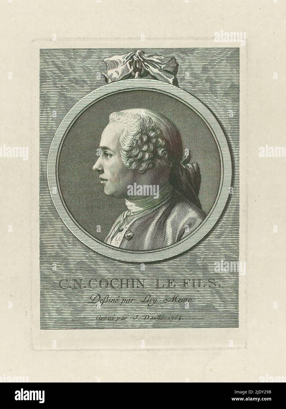 Porträt von Charles Nicolas Cochin II, C.N. Cochin le fils. (Titel auf Objekt), Druckerei: Jean Daulé, (Erwähnung auf Objekt), nach Zeichnung von: Charles Nicolas Cochin (II), (Erwähnung auf Objekt), Frankreich, 1754, Papier, Radierung, Gravur, Höhe 191 mm × Breite 132 mm Stockfoto