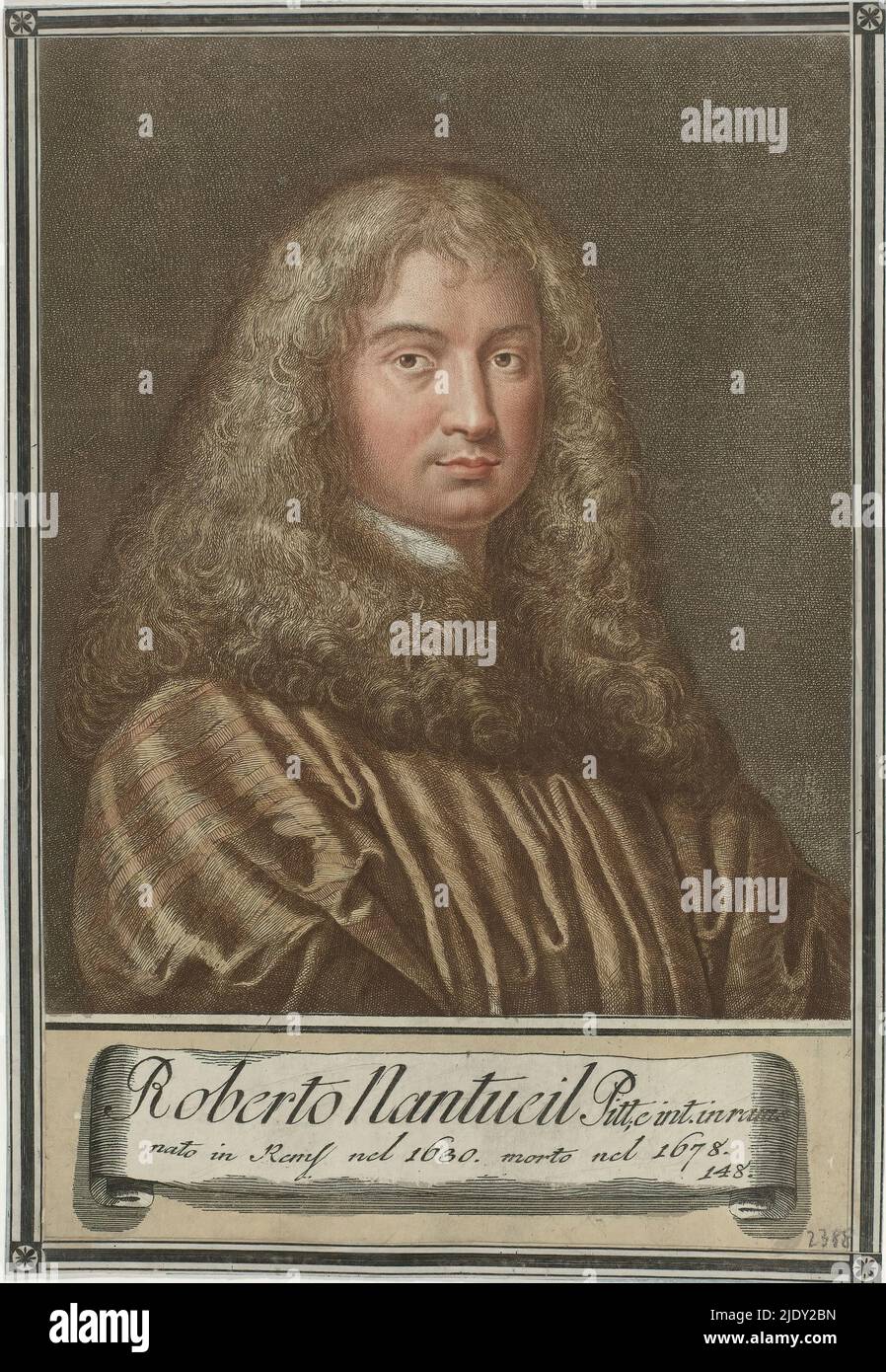 Porträt des Künstlers Robert Nanteuil, Künstlerporträts (Serientitel)., Druckerei: Giovanni Domenico Campiglia, (Objektbezeichnung), nach eigenem Entwurf von: Giovanni Domenico Campiglia, (Objektbezeichnung), Italien, 1702 - 1762, Papier, Ätzung, Höhe 273 mm × Breite 187 mm Stockfoto