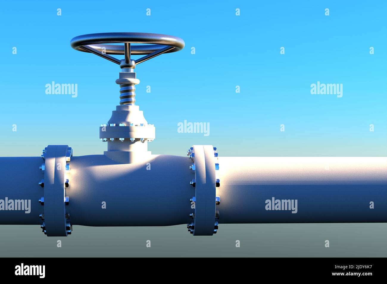 Absperrhahn der weißen Gasleitung. 3D Abbildung Stockfoto