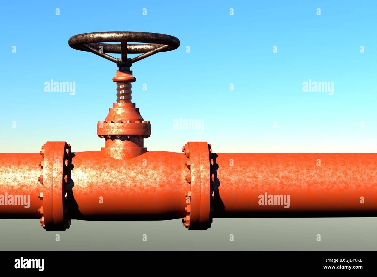 Rostiger Absperrhahn der Gasleitung. 3D Abbildung Stockfoto