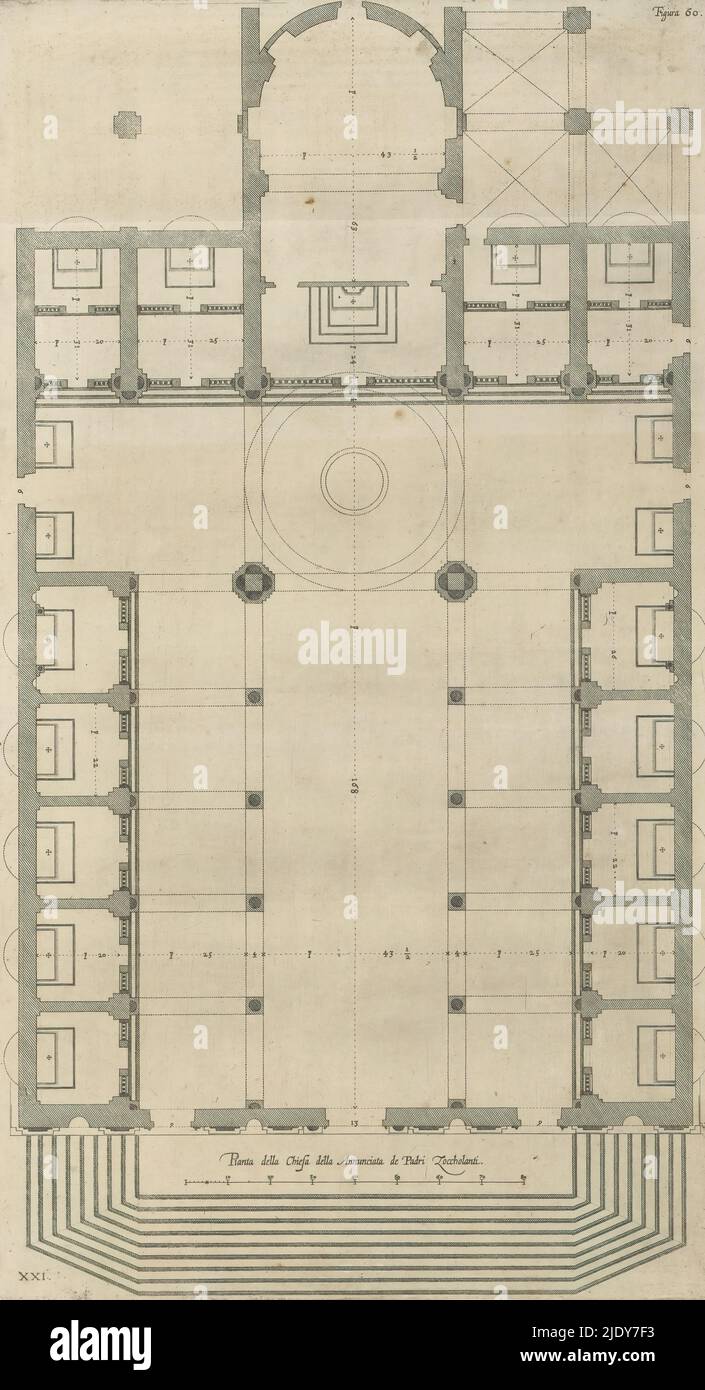 Karte der Basilika SS. Annunziata del Vastato in Genua, Pianta della chiesa della Annunciata de Padri Zoccholanti (Titel auf Objekt), dieser Druck ist Teil eines Albums., Druckerei: Nicolaes Ryckmans, Verleger: Peter Paul Rubens, Spaanse kroon, Antwerpen, 1622, Papier, Gravur, Höhe 593 mm × Breite 324 mm, Höhe 583 mm × Breite 435 mm Stockfoto