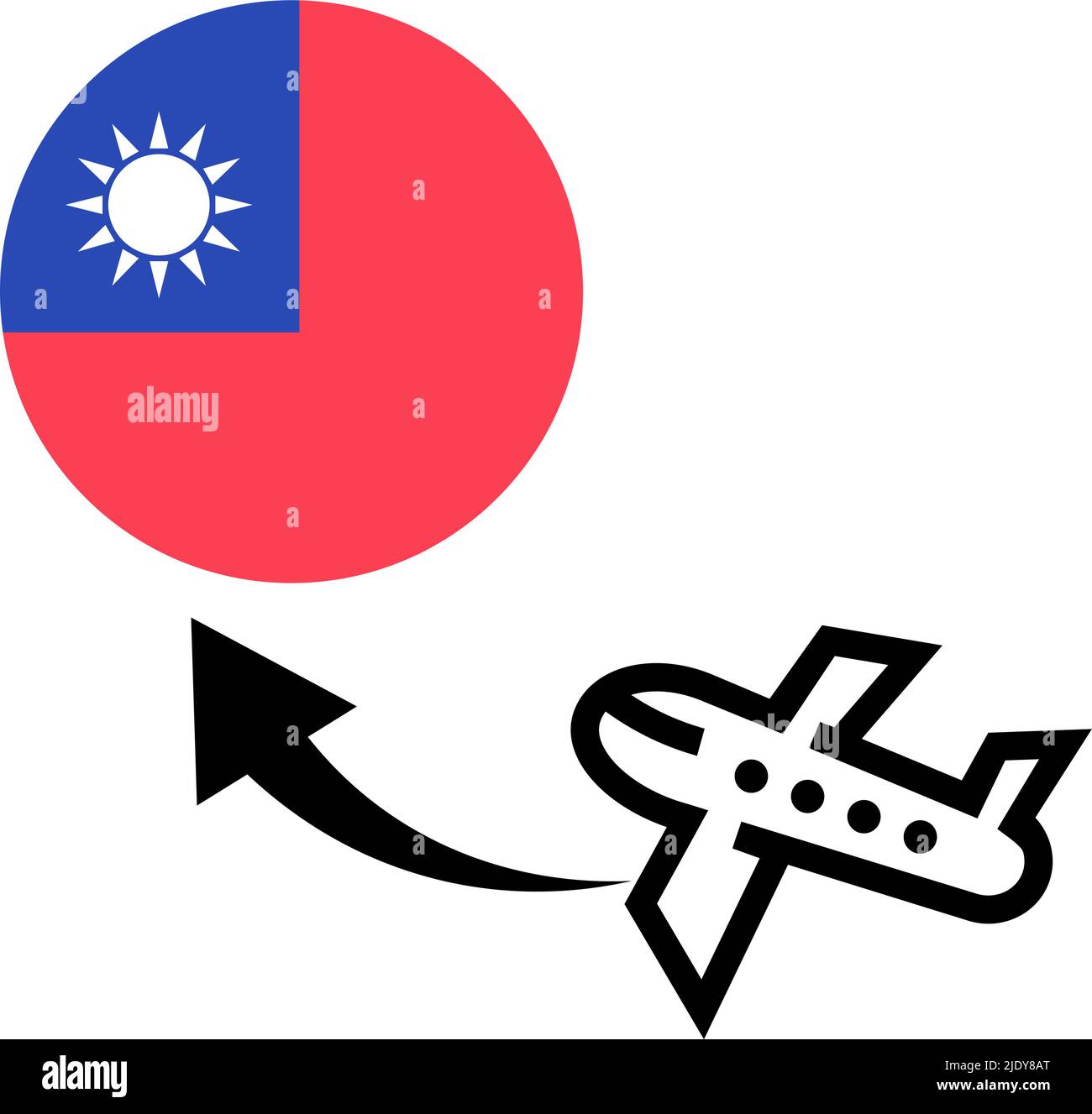 Reise nach Taiwan. Taiwanesische Flagge und ein Flugzeug, das nach Taiwan reist. Bearbeitbarer Vektor. Stock Vektor