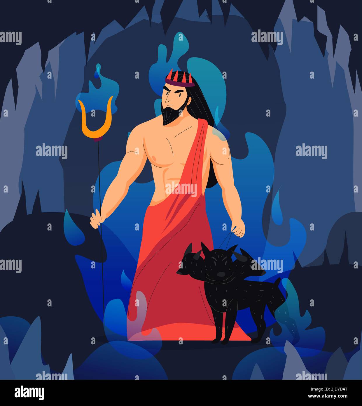 Griechischer gott hades mit cerberus in einer anderen Welt Cartoon Vektor Illustration Stock Vektor