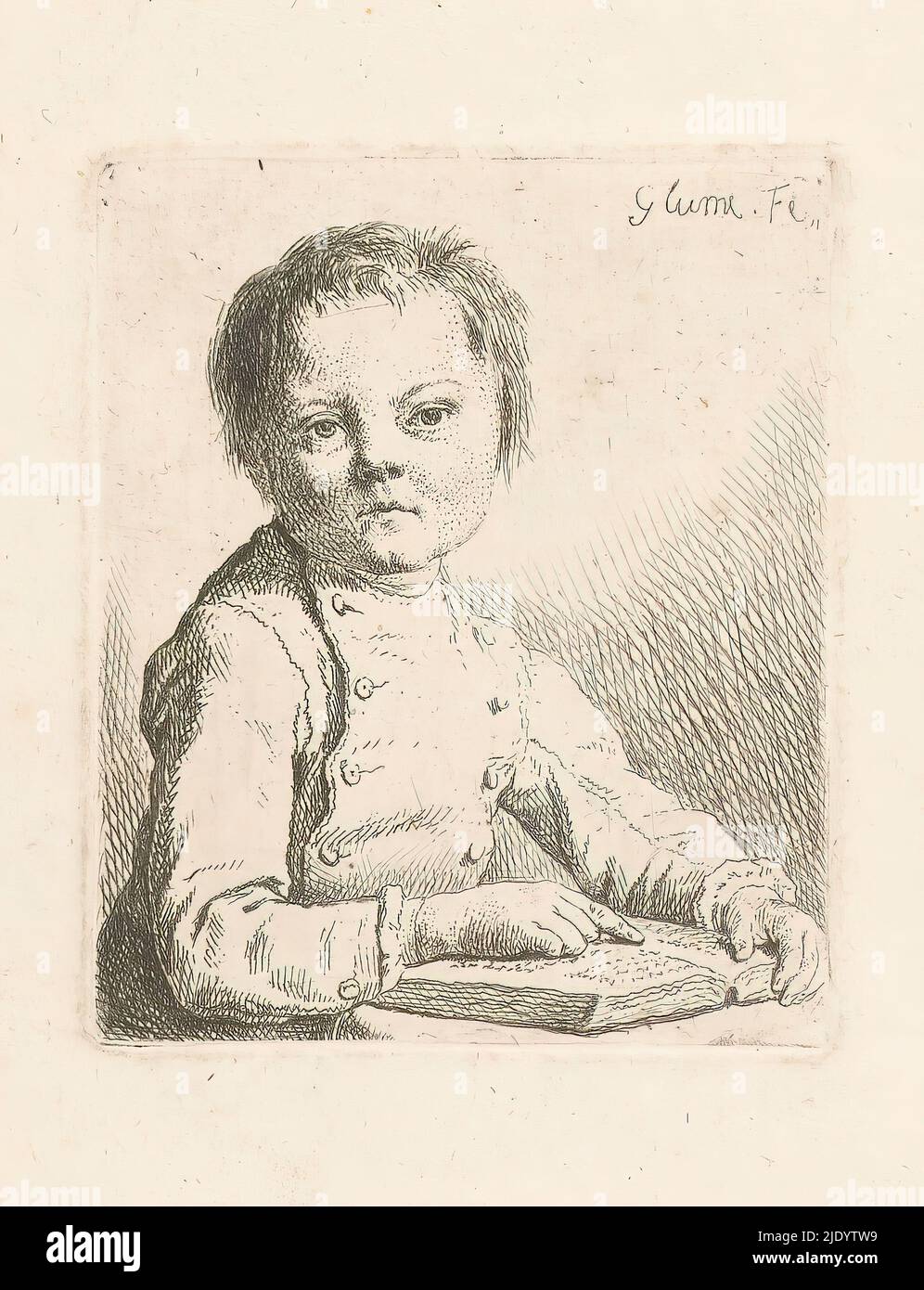 Leseboy, Druckerei: Johann Gottlieb Glume, (auf Objekt erwähnt), 1721 - 1778, Papier, Radierung, Höhe 99 mm × Breite 82 mm Stockfoto