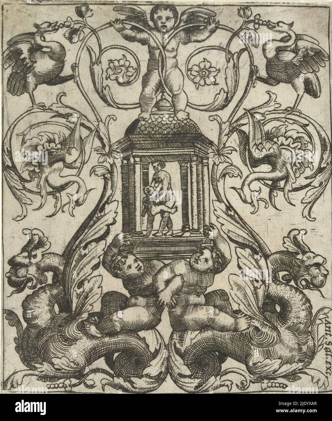 Venus und Amor, Druckerei: Marcantonio Raimondi, (Schule von), Verlag: Antonio Salamanca, (auf Objekt erwähnt), 1490 - 1562, Papier, Gravur, Höhe 136 mm × Breite 116 mm Stockfoto