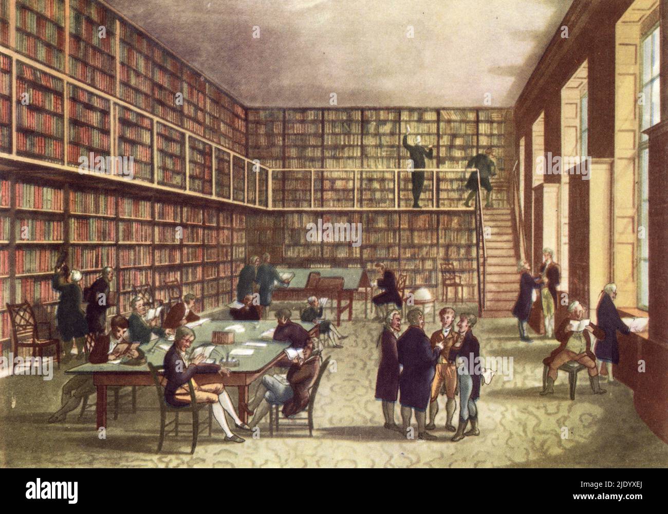 Royal Institution, c1808-1810. Ein Druck aus dem 'Mikrokosmos von London', von William Henry Pyne (1770-1843). Illustriert von Thomas Rowlandson (1756-1827) und Auguste Charles Pugin (1762-1832). Die Royal Institution of Great Britain (Royal Institution) ist eine Organisation für wissenschaftliche Bildung und Forschung mit Sitz in der 21 Albemarle Street, Mayfair in der City of Westminster. Stockfoto