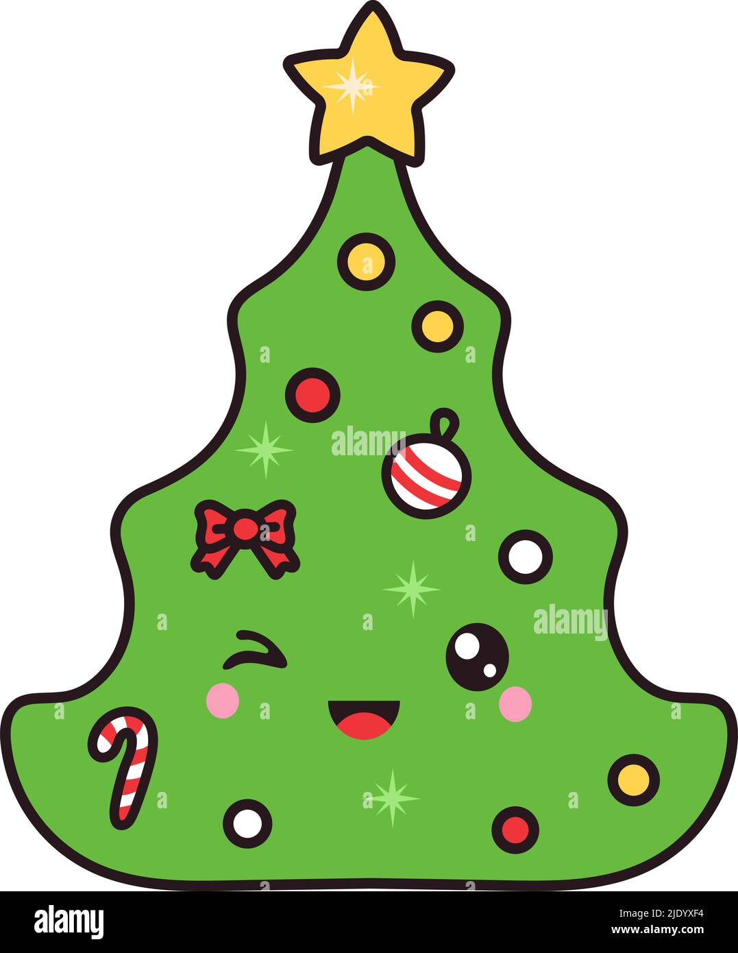 Cliparts Weihnachtsbaum im Cartoon-Stil. Niedlicher Clip Art Weihnachtsbaum. Vektor-Illustration von einem Weihnachten für Aufkleber, Baby-Dusche-Einladung, Drucke für Stock Vektor