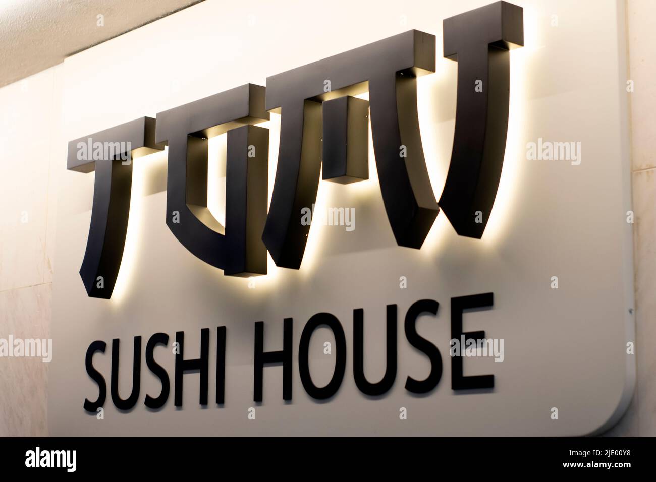 Sushi House Logo, Außenlogos Hardware, Design und Kommunikation. Stockfoto