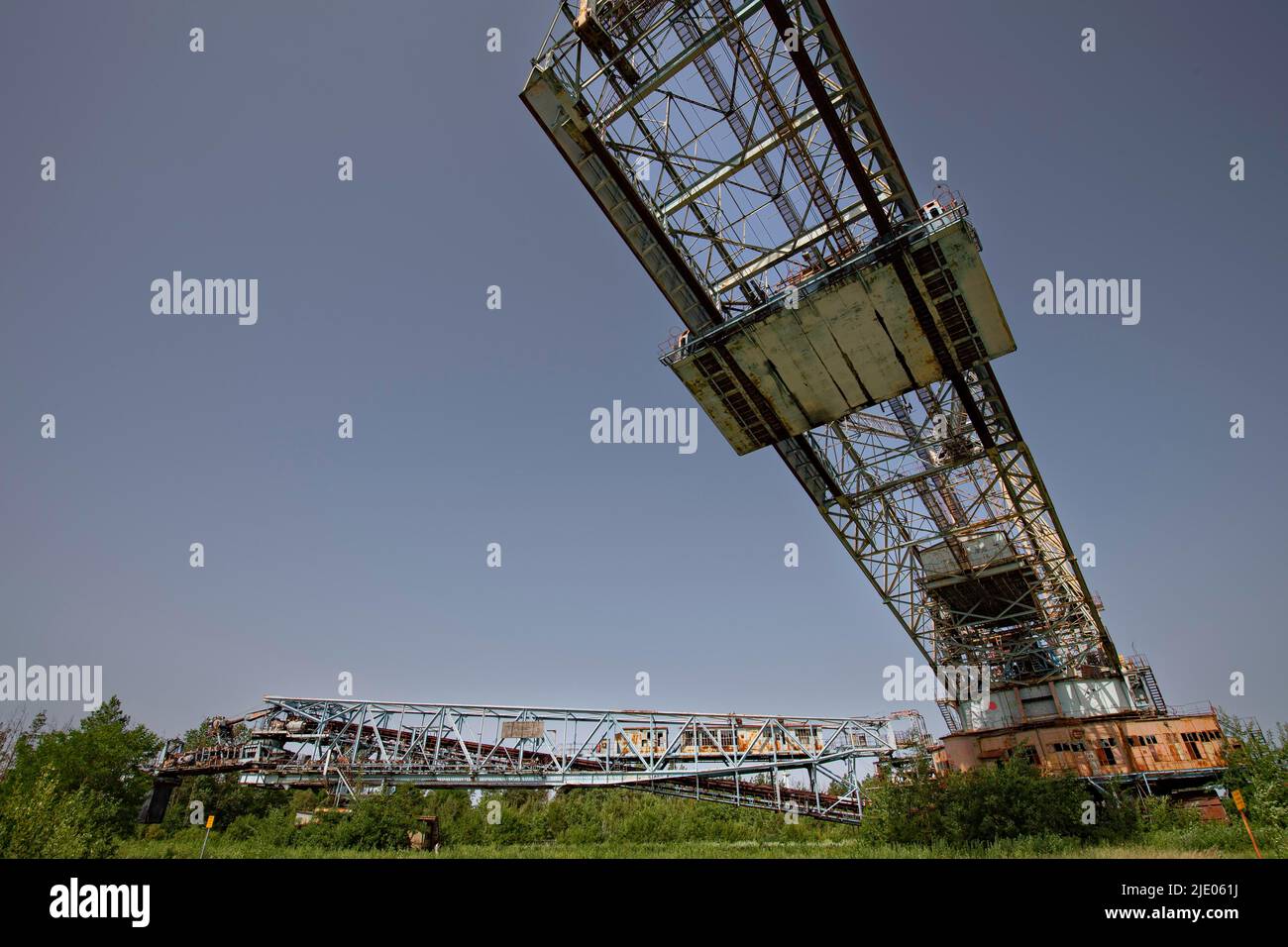 Ausleger mit Gegengewicht, Bagger, Schaufelradbagger 1473 SRS 1500, 258, Blue Wonder, Industriedenkmal, Fundort, Schipkau, Hoerlitz Stockfoto