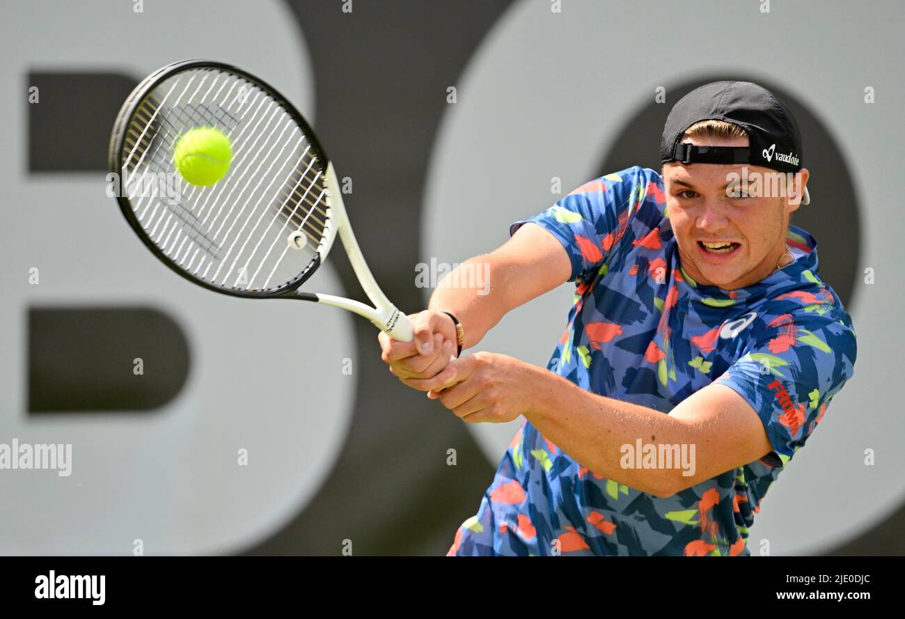 Tennis, Dominic Stricker (SUI), Action, BOSS Open, Weissenhof, Stuttgart, Baden-Württemberg, Deutschland Stockfoto