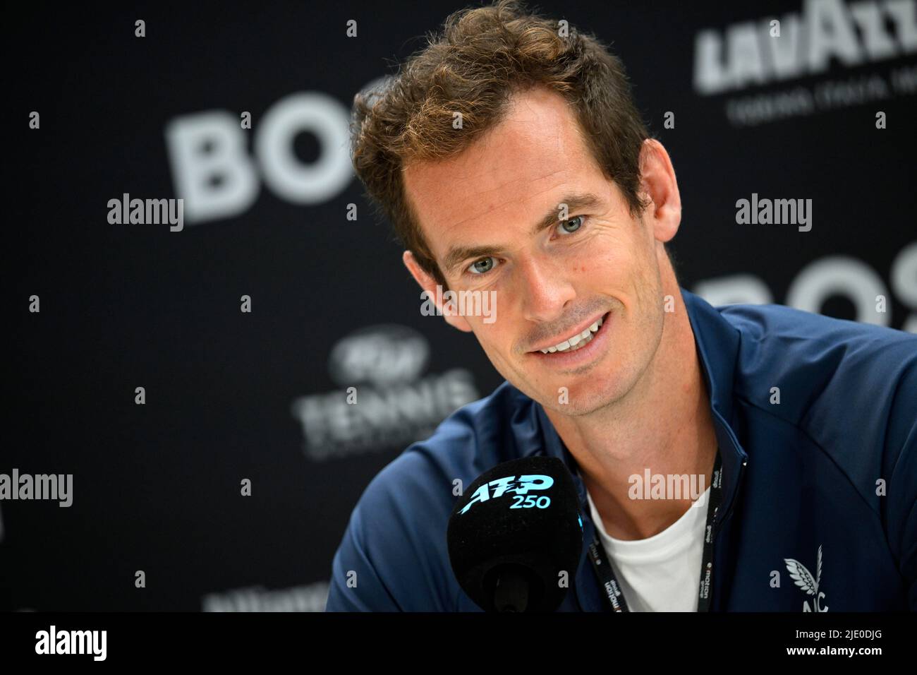 Tennis, Wimbledon-Sieger Andy Murray (GBR) im Interview, BOSS Open, Weissenhof, Stuttgart, Baden-Württemberg, Deutschland Stockfoto