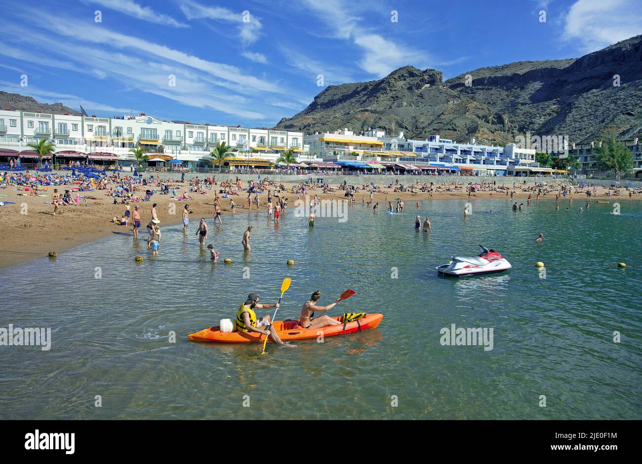 Badestrand von Puerto de Mogan, Gran Canaria, Kanarische Inseln, Spanien, Europa Stockfoto