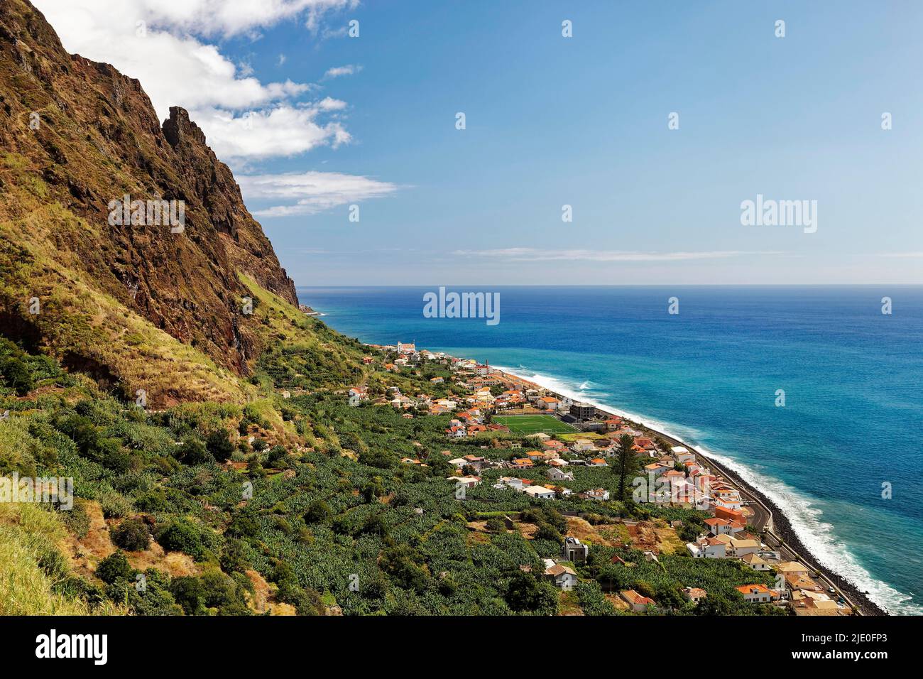 Ort Paul do Mar, Meer, Südwestküste, Madeira, offiziell autonome Region Madeira, Insel, Atlantischer Ozean, Archipel von Makaronesien Stockfoto