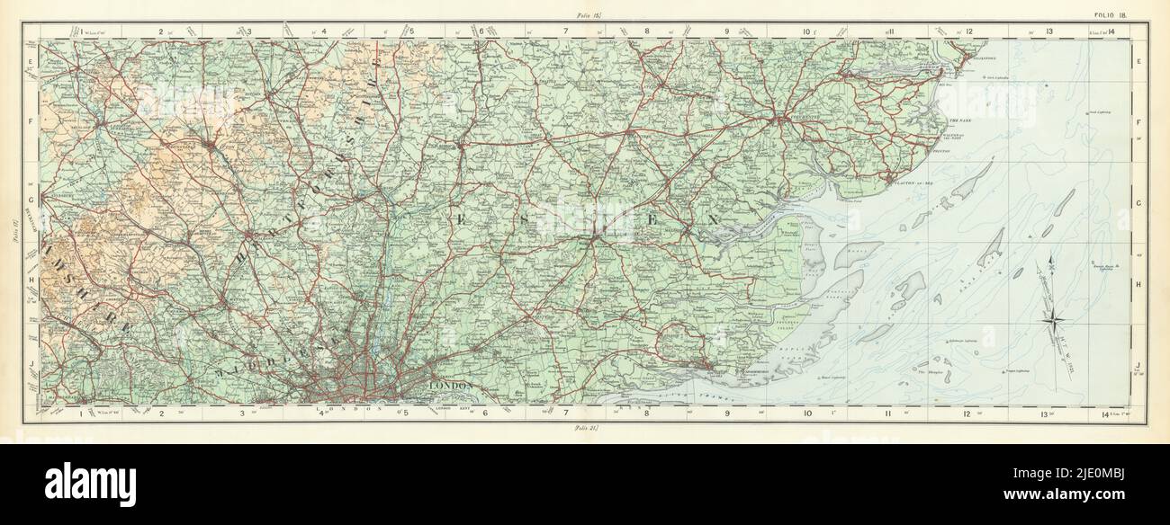 Chilterns Bucks Beds Hertfordshire Essex North London ORDNANCE SURVEY 1922 map Stockfoto