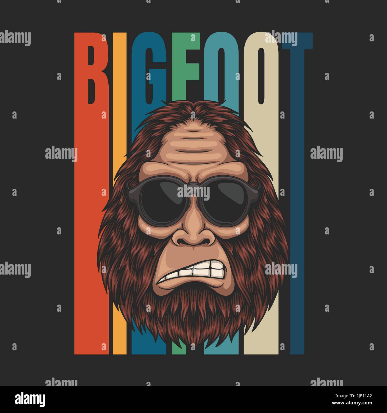 Bigfoot wütend trägt eine Brille Retro-Vektor-Illustration Stock Vektor