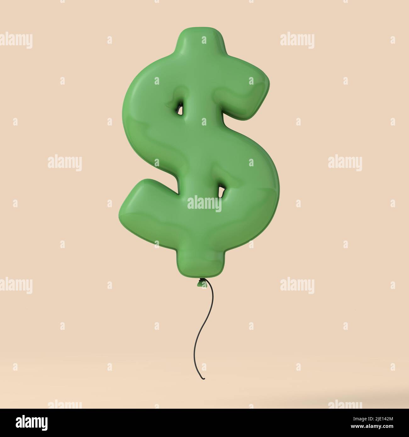Dollar-Währungszeichen schwebender Ballon. Inflationskonzept. 3D Rendering Stockfoto