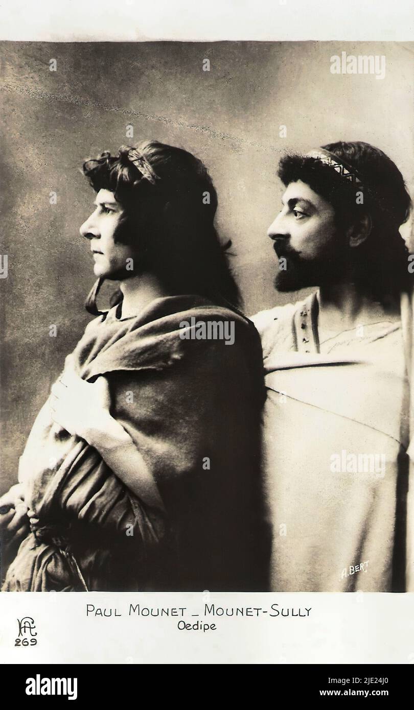 Porträt von Paul Mounet und Mounet-Sully in Oedipe - Französische Theaterklassiker-Ära Stockfoto