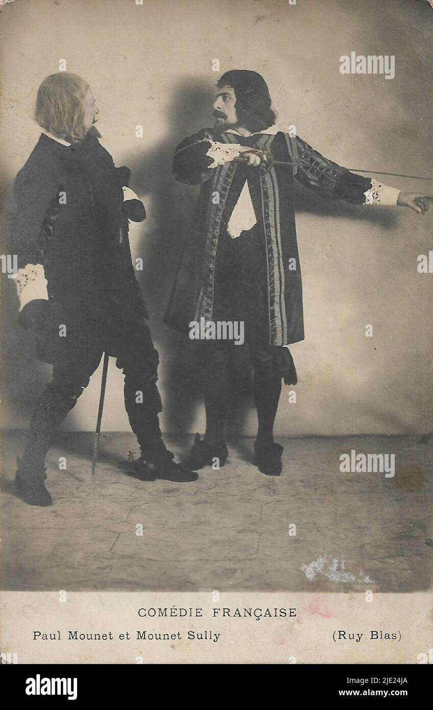 Porträt von Paul Mounet und Mounet-Sully in Ruy Blas - französische Theaterklassiker-Ära Stockfoto