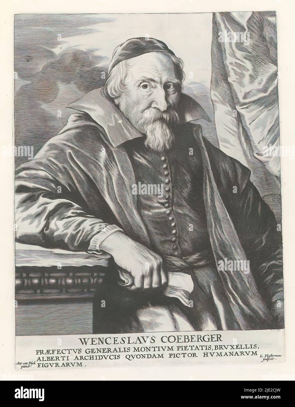 Porträt des Malers und Architekten Wenzel Coebergher, Icones Principum Vivorum Doctorum Pictorum Chalkographorum Statuariorum nec non Amatorum Pictoriae Artis Numero Centum ab Antonio van Dyck Pictore ad Vivum Expressae Eiusq: Sumptibus aeri incisae (Serientitel), Iconographie (Serientitel), dieser Druck ist Teil eines Albums., Printmaker: Lucas Vorsterman (I), (auf Objekt erwähnt), nach Malerei von: Anthony van Dyck, (auf Objekt erwähnt), Verlag: Gilles Hendricx, Antwerpen, 1630 - 1641 und/oder 1645 - 1646, Papier, Gravur, Höhe 235 mm × Breite 179 mm Stockfoto