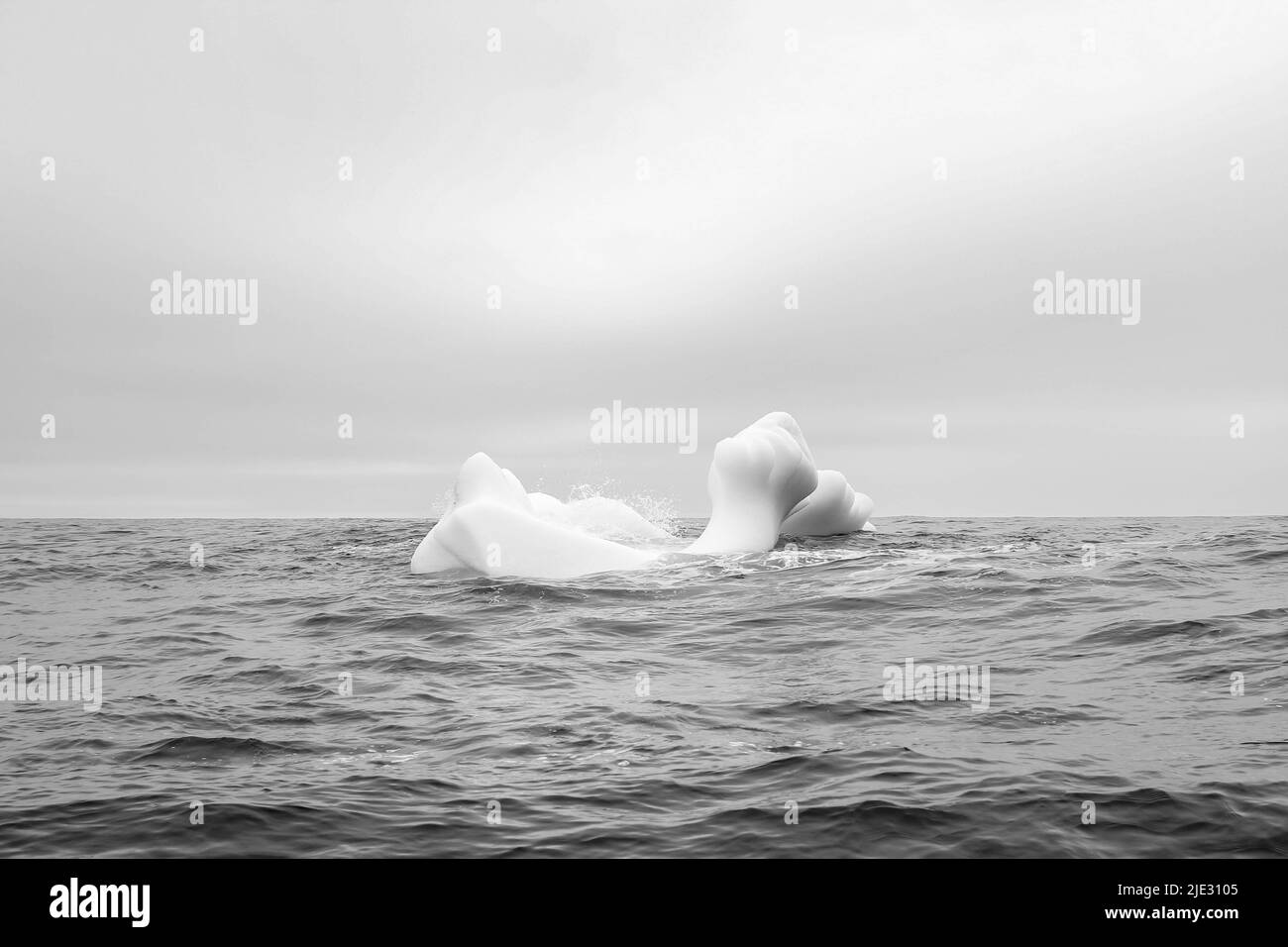 Welle krachend gegen kleine Eisberge, die im Meer schweben Stockfoto