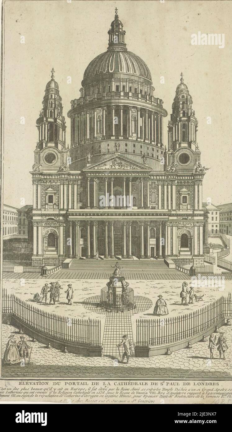 Ansicht der St. Paul's Cathedral, in London, Élévation du portail de la Cathédrale de St PUAL de Londres (Titel auf Objekt), Druckerei: Anonym, Herausgeber: André Basset, (auf Objekt erwähnt), Paris, 1759 - 1787, Papier, Radierung, Höhe 349 mm × Breite 208 mm Stockfoto