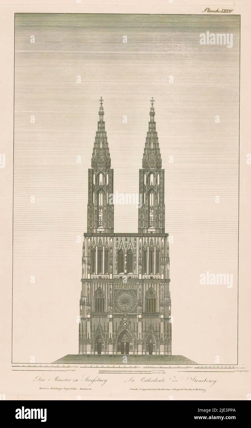 Vorderansicht des Straßburger Doms, der Münster zu Strasburg / La Cathédrale de Strasbourg (Titel auf Objekt), Druckerei: Anonym, 1821 - 1826, Papier, Radierung, Höhe 644 mm × Breite 488 mm Stockfoto