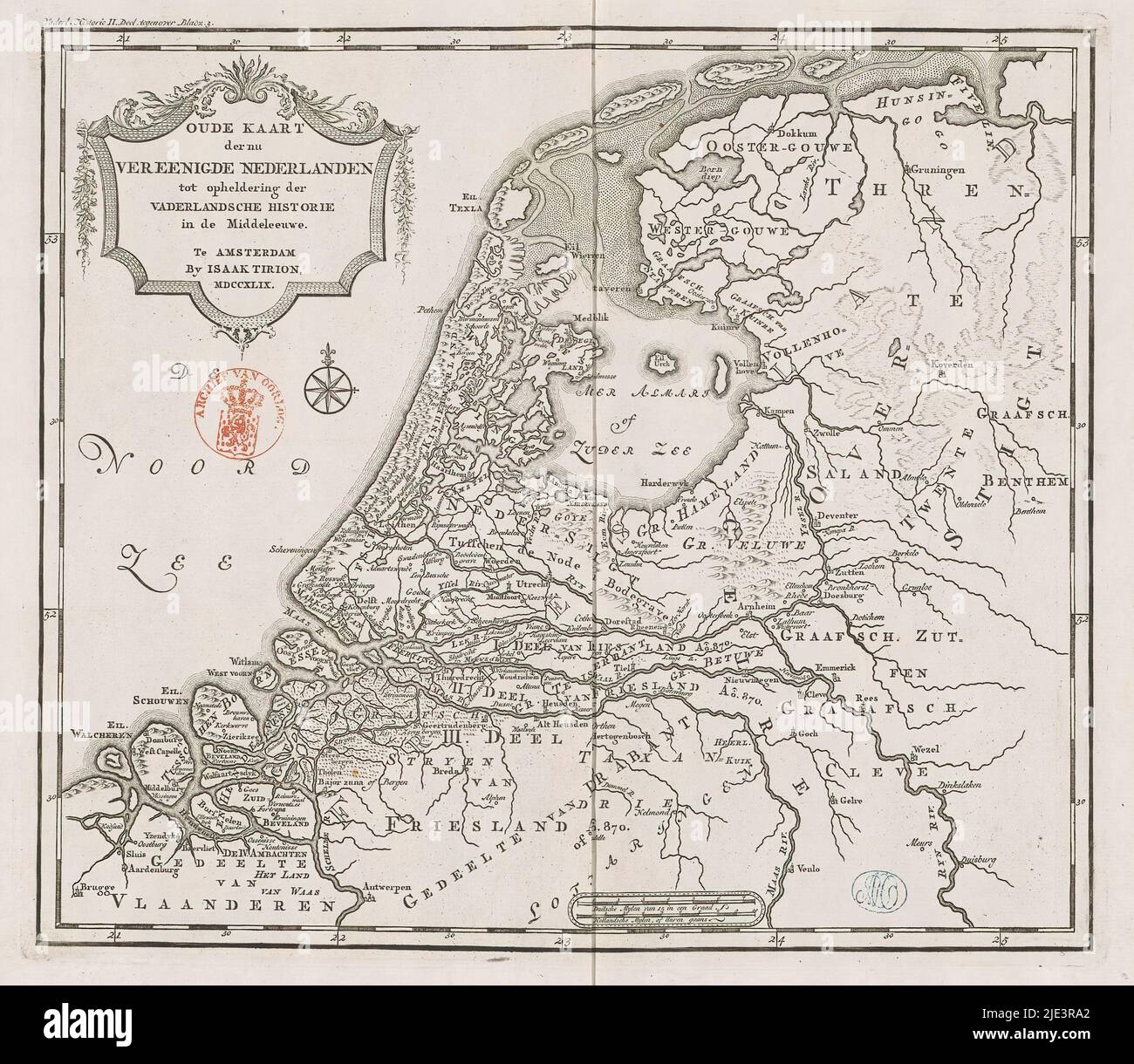 Historische Karte von Holland im Mittelalter, Alte Karte der jetzt vereinigten Niederlande zur 