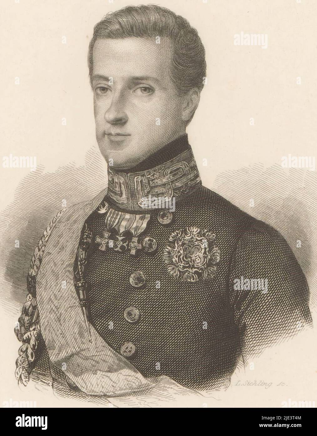 Porträt von Karl Albert, König von Sardinien, Druckerei: Lazarus Gottlieb Sichling, (auf Objekt erwähnt), 1822 - 1863, Papier, Stahlstich, H 290 mm - B 226 mm Stockfoto