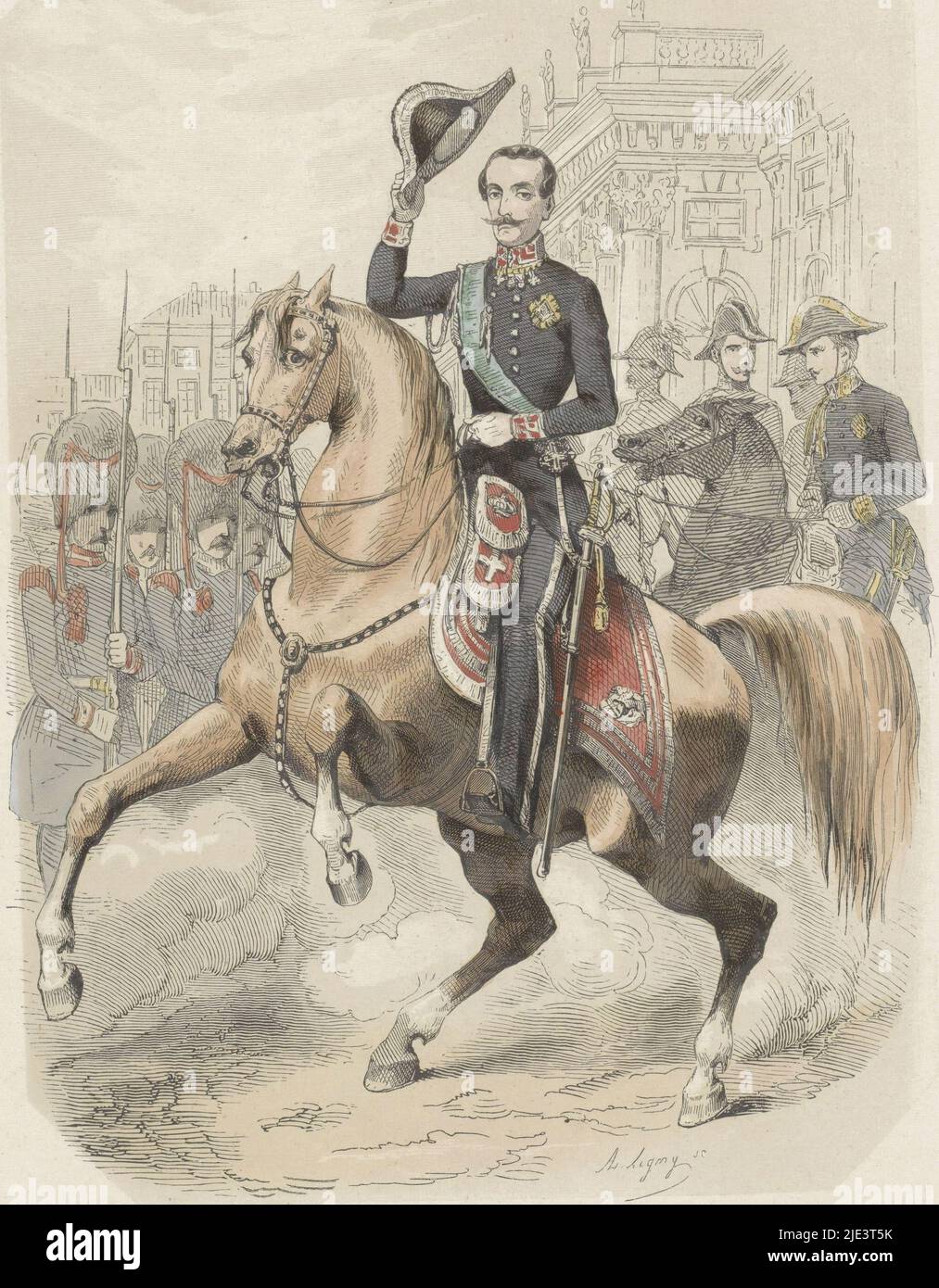 Porträt von Charles Albert, König von Sardinien, Druckerei: J.L. Lacoste, Huart, Niederlande, 1852 - 1869, Papier, H 284 mm - B 190 mm Stockfoto