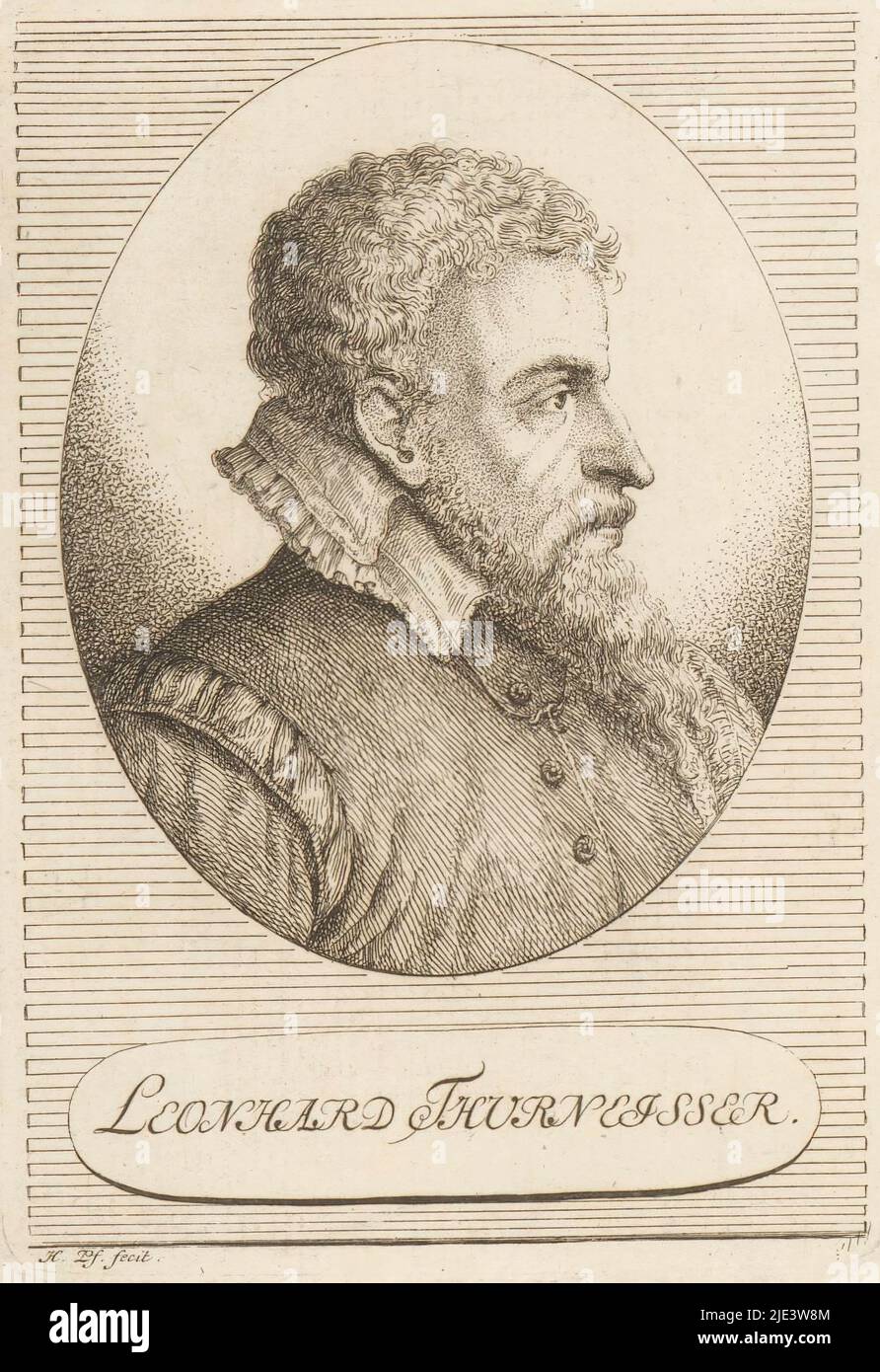 Porträt von Leonhard Thurneisser, Druckerei: Heinrich Pfenninger, (auf Objekt erwähnt), 1759 - 1815, Papier, Radierung, H 126 mm - B 89 mm Stockfoto