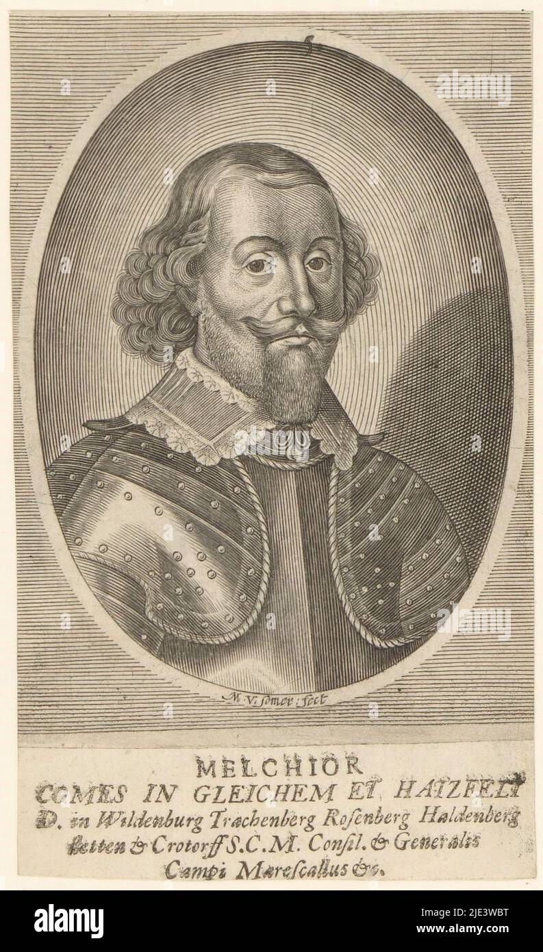 Porträt von Melchior von Hatzfeldt, Druckerei: Matthias van Sommer, (auf Objekt erwähnt), Deutschland, 1652, Papier, Gravur, Radierung, H 118 mm - B 71 mm Stockfoto