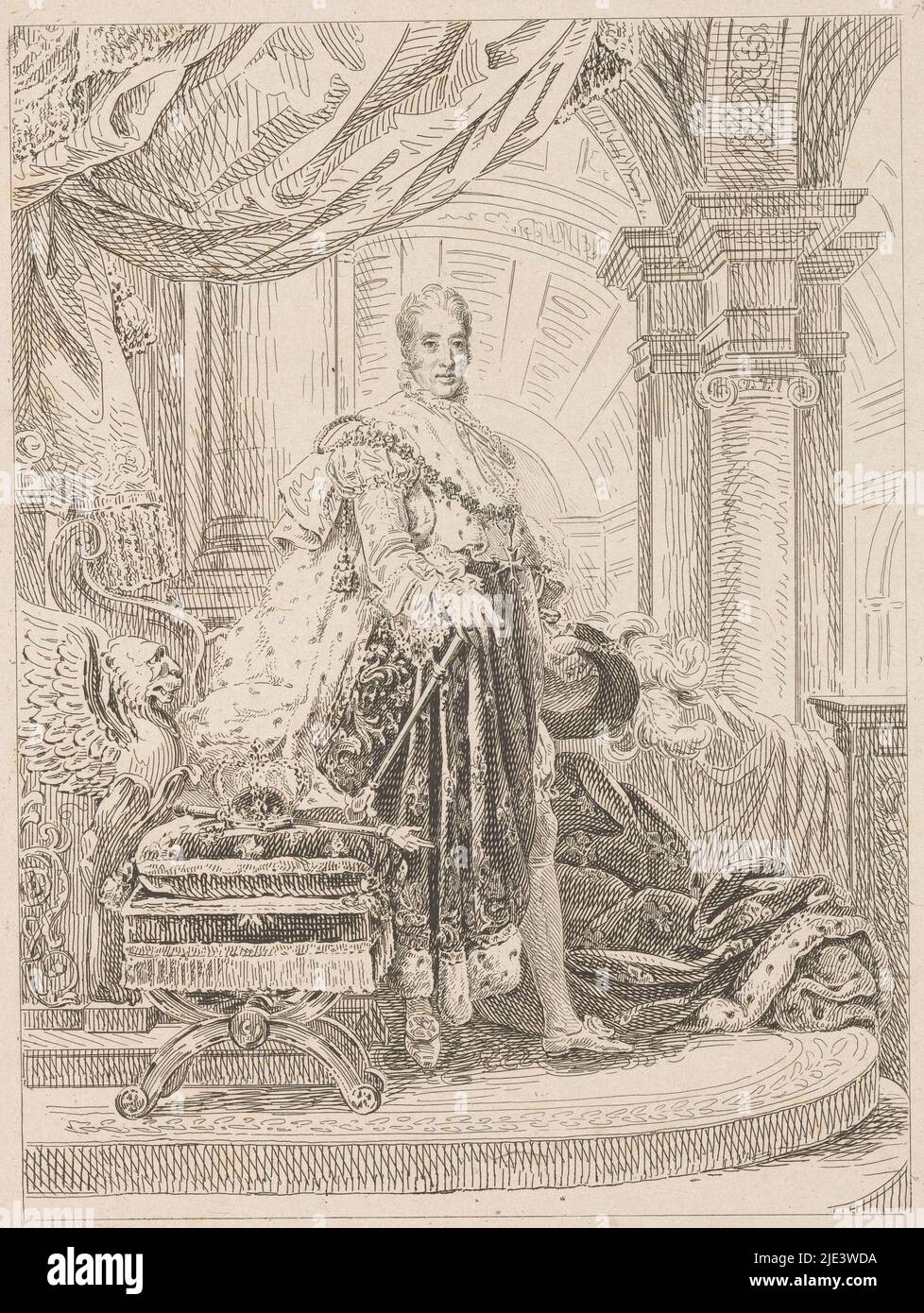 Porträt von Karl X. von Frankreich Sammlung historischer Porträts von Baron Gerard , Druckerei: Pierre Michel Adam, (auf Objekt erwähnt), nach: François Gérard, (auf Objekt erwähnt), Verlag: Vignères, (Möglicherweise), Druckerei: Frankreich, nach: Frankreich, Verlag: Paris, Verlag: Paris, 1826 und/oder 1852, Papier, Radierung, H 265 mm × B 195 mm, H 274 mm × B 200 mm Stockfoto