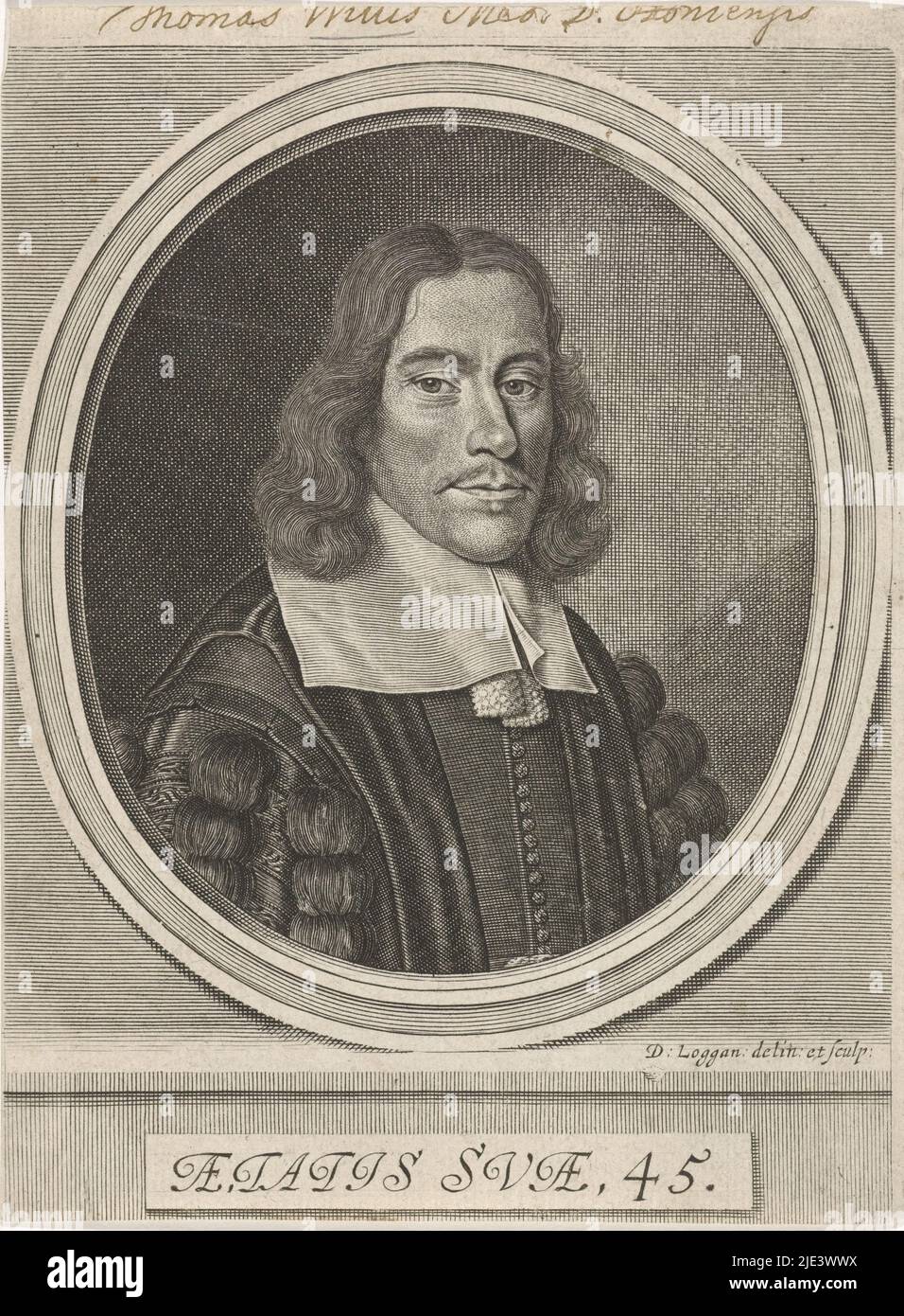 Porträt von Thomas Willis, David Loggan, 1666 - 1692, Porträt von Thomas Willis, Arzt in Oxford, England., Druckerei: David Loggan, 1666 - 1692, Papier, Gravur, H 187 mm × B 140 mm Stockfoto