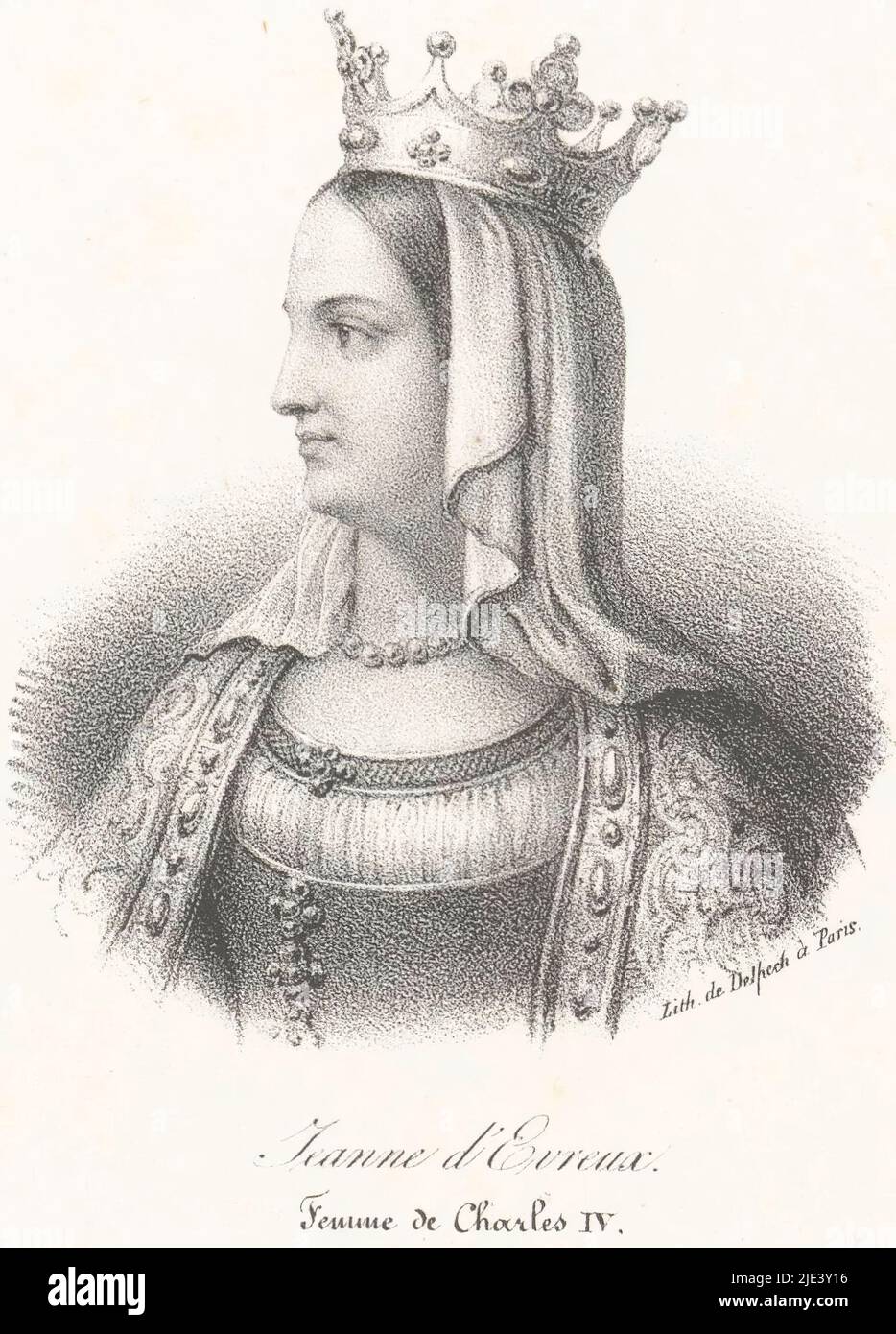 Porträt von Johanna von Évreux, anonym, veuve Delpech (Naudet), in oder nach 1818 - in oder vor 1842, Druckerei: Anonym, Drucker: veuve Delpech (Naudet), (auf Objekt erwähnt), Paris, in oder nach 1818 - in oder vor 1842, Papier, H 275 mm - B 180 mm Stockfoto