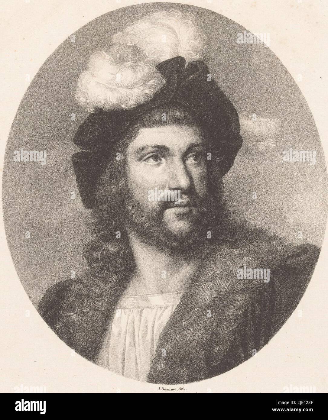 Porträt des Ritters Pierre du Terrail de Bayard, Joseph Beaume, 1823 - 1827, Druckerei: Joseph Beaume, (auf Objekt erwähnt), Drucker: François Jean Villain, (auf Objekt erwähnt), Herausgeber: Jean Pierre Sudre (1783-1866), (auf Objekt erwähnt), Paris, 1823 - 1827, Papier, H 420 mm × B 292 mm Stockfoto