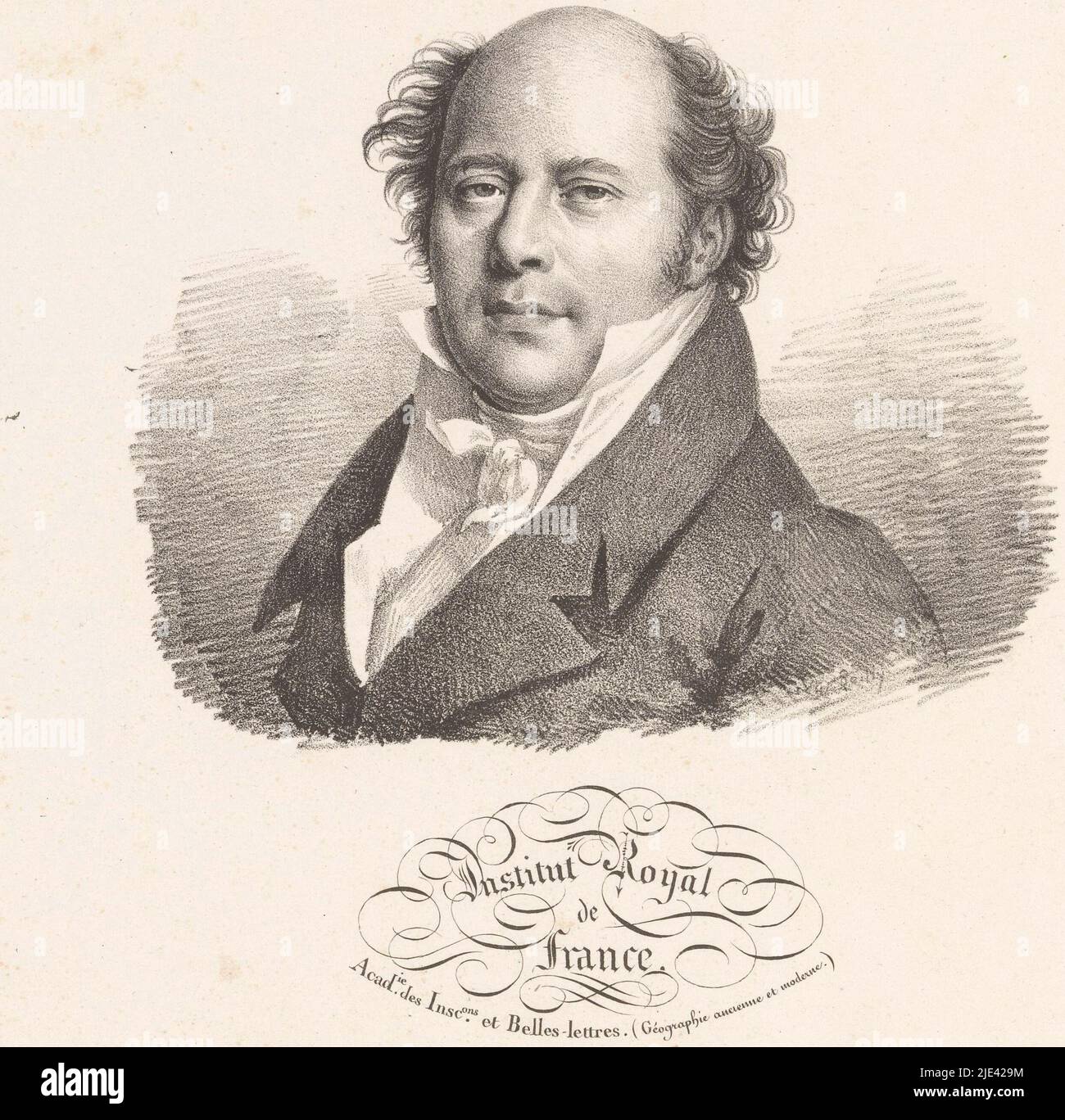 Porträt von Baron Charles Athanase Walckenaer, Julien-Léopold Boilly, 1822, Druckerei: Julien-Léopold Boilly, (auf Objekt erwähnt), Verlag: Antoine François Piéri-Bénard, Paris, 1822, Papier, H 357 mm × B 275 mm Stockfoto