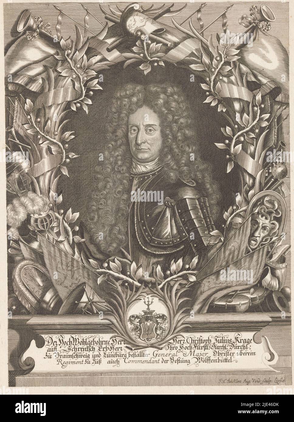 Porträt von Christoph Julius Krage, Johann Christoph Boecklin, 1667 - 1709, Druckerei: Johann Christoph Boecklin, (auf Objekt erwähnt), Leipzig, 1667 - 1709, Papier, Gravur, h 371 mm Stockfoto