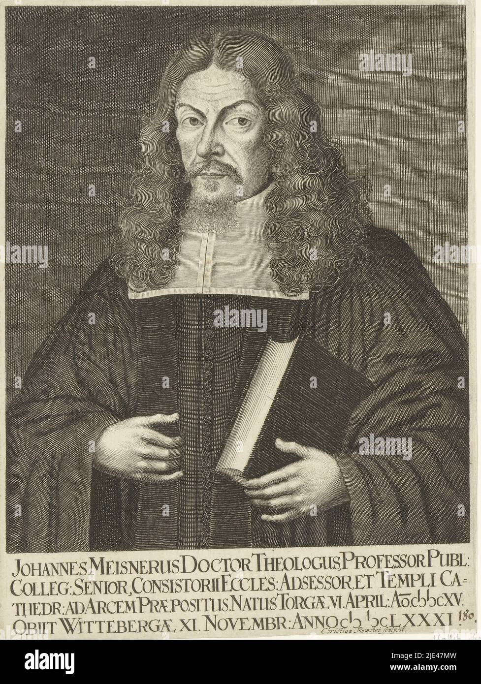 Porträt von Johannes Meisner, Christian Romstet, 1665 - 1721, Druckerei: Christian Romstet, (auf Objekt erwähnt), 1665 - 1721, Papier, Gravur, H 226 mm - B 170 mm Stockfoto