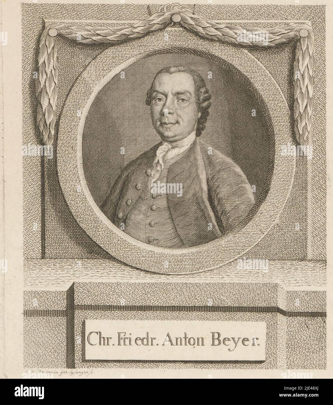Porträt von Chr. Friedr. Anton Beyer, Johanna Dorothea Sysang, 1739 - 1791, Druckerei: Johanna Dorothea Sysang, (auf Objekt erwähnt), 1739 - 1791, Papier, Gravur, H 204 mm - B 174 mm Stockfoto