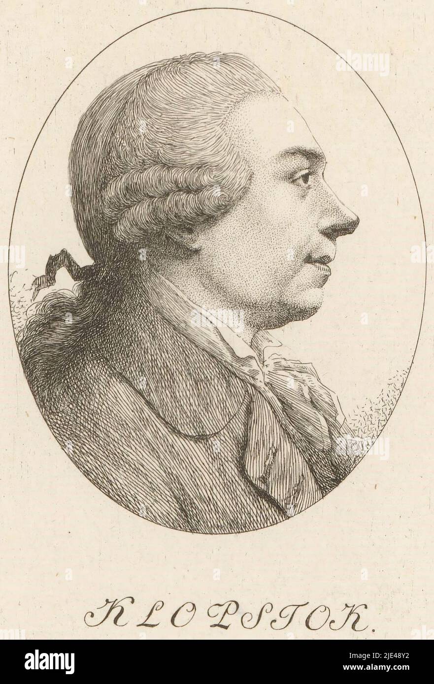 Porträt von Friedrich Gottlieb Klopstock, Heinrich Pfenninger, 1759 - 1815, Druckerei: Heinrich Pfenninger, 1759 - 1815, Papier, Radierung, H 128 mm - B 83 mm Stockfoto