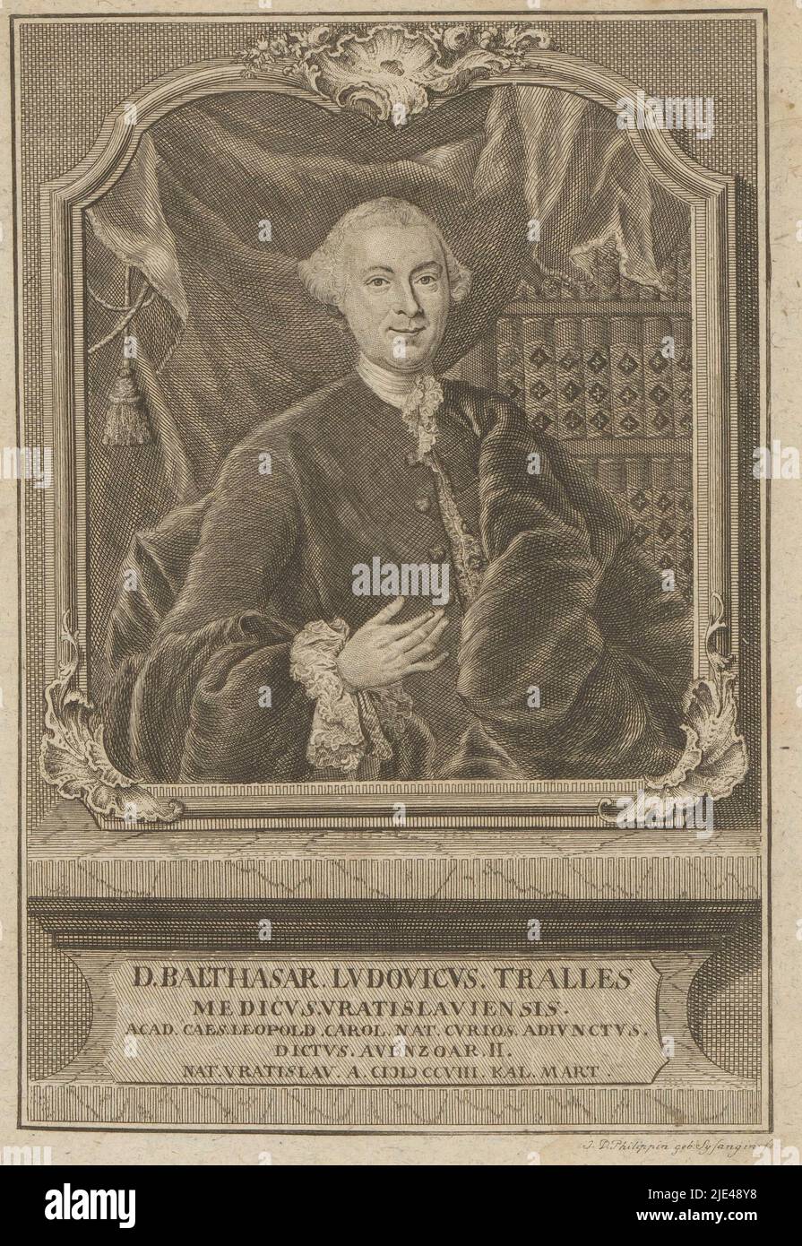 Porträt von Balthasar Ludwig Tralles, Johanna Dorothea Sysang, 1739 - 1791, Druckerei: Johanna Dorothea Sysang, (auf Objekt erwähnt), 1739 - 1791, Papier, Gravur, H 211 mm - B 149 mm Stockfoto