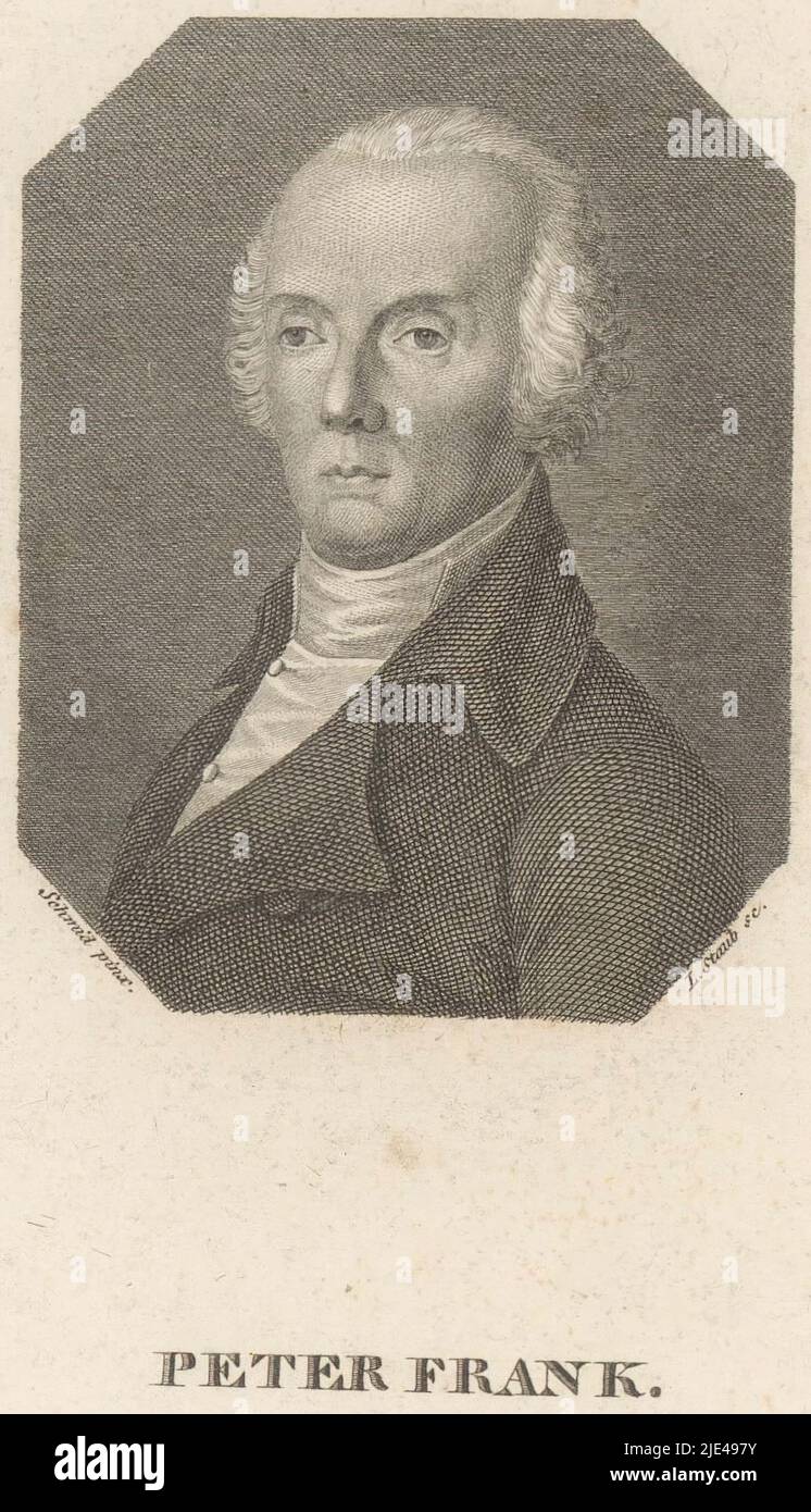 Porträt von Johann Peter Frank, Leonhard Staub, nach Leberecht Schmid, 1818 - 1826, Druckerei: Leonhard Staub, (auf Objekt erwähnt), nach: Leberecht Schmid, (auf Objekt erwähnt), Verlag: gebroeders Schumann, (Auf Objekt genannt), Zwickau, 1818 - 1826, Papier, Gravur, Ätzung, H 185 mm - B 115 mm Stockfoto