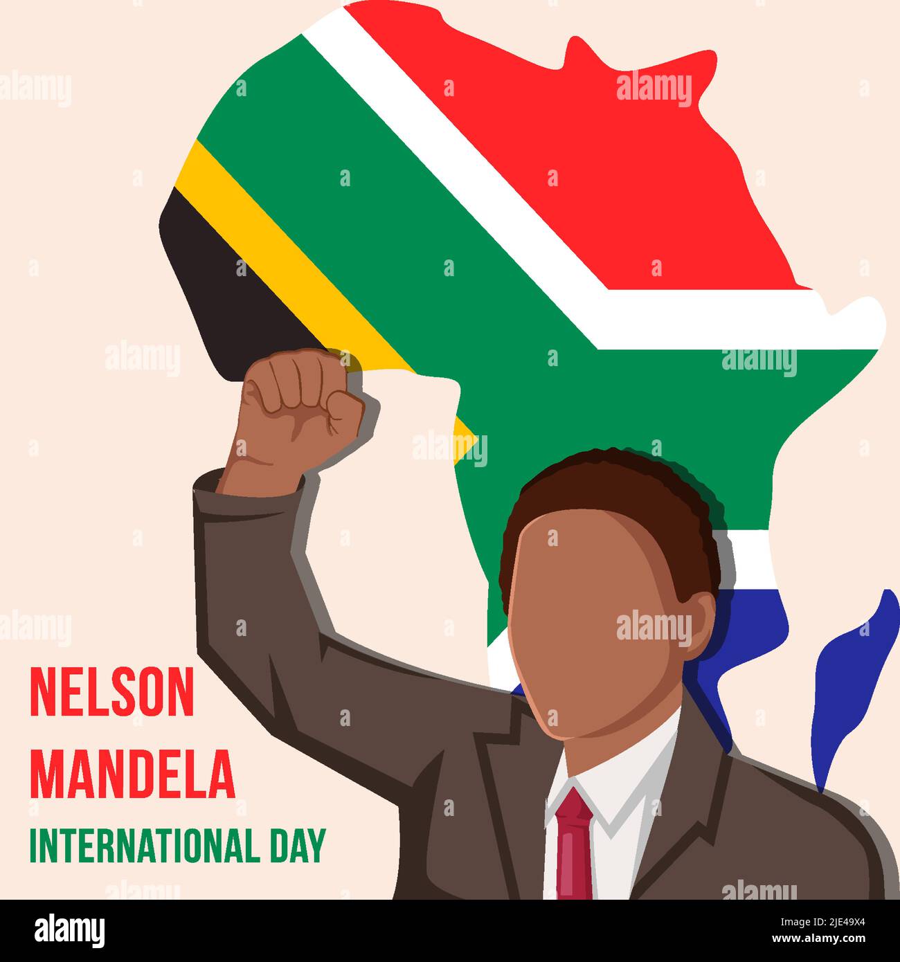 Flacher nelson-mandela-Tag mit afrika-Karte und Südafrika-Flagge Stock Vektor